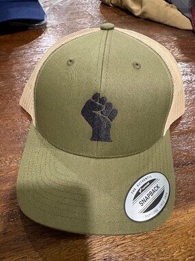 Black Fist Black Power Baseball Hat Ball Cap Yupoong Snap back NWT NEW Olive Tan
